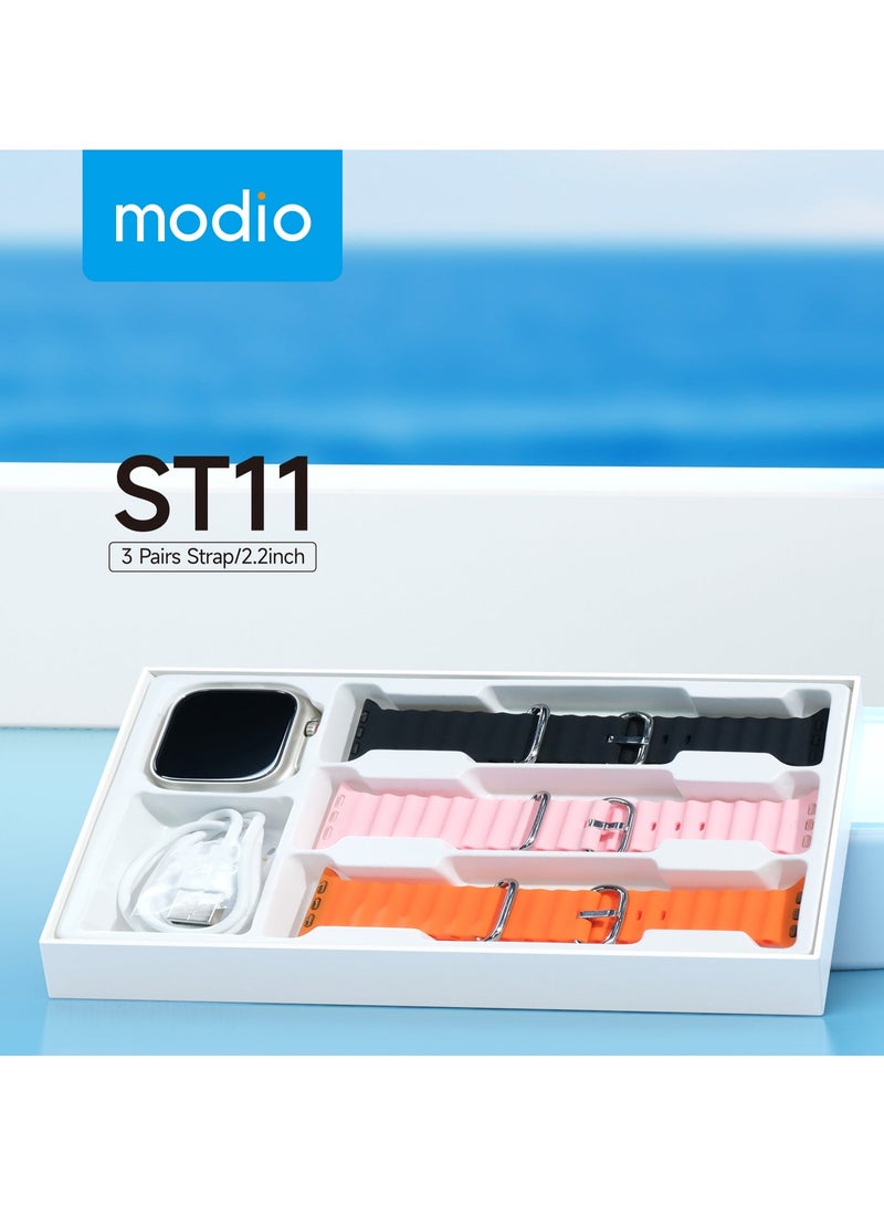 Modio ST11 Smartwatch 2.2 Inch Large Screen Display 3 Pair Straps and 4G Sim Card Slot for Ladies and Gents - Image 2